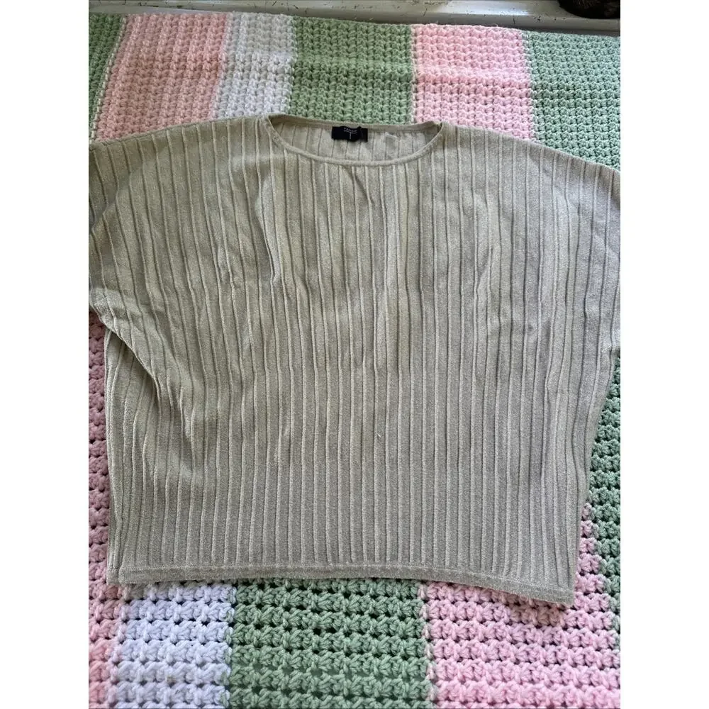 Women’s Medium Tahari Gold Flecked Cropped Sweater Long Sleeve Dressy Stretchy